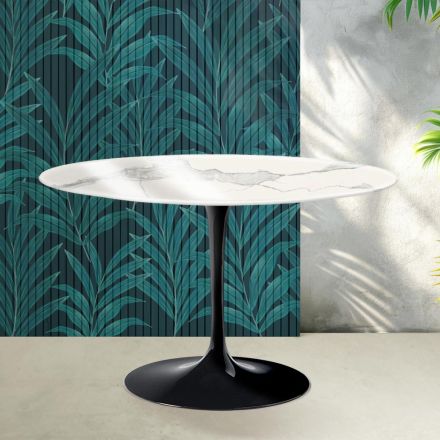 Saarinen Round Tulip Table H 74 cm in Glossy Statuario Florim Ceramic - Scarlet Viadurini
