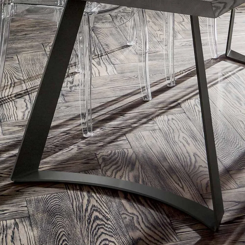 Dining Room Table with Debarked Oak Top Made in Italy - Pinocchio Viadurini