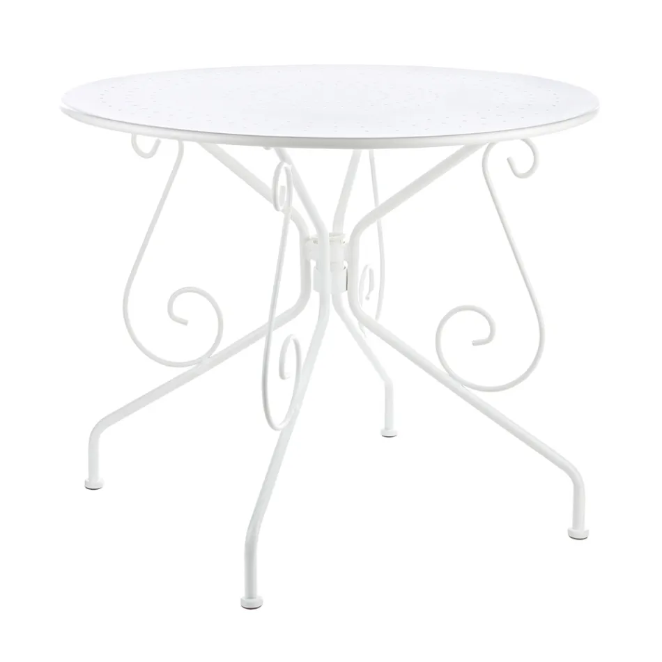 Shabby Chich Style Round Garden Table in Painted Steel - Enchantment Viadurini