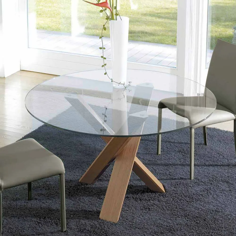 Round design table d.160 crystal top made in Italy Cristal Viadurini