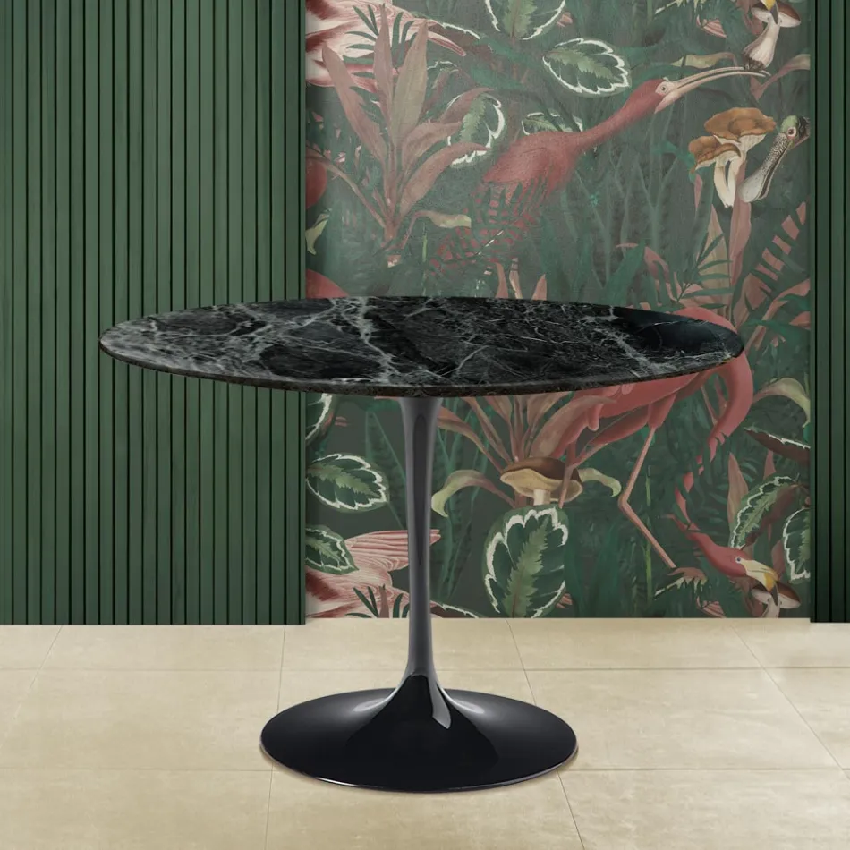 Tulip Table Eero Saarine H 73 Round in Green Alpi Marble Made in Italy - Scarlet Viadurini