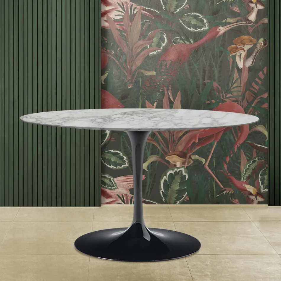 Eero Saarinen Tulip Table H 73 with Oval Top in Arabescato Marble Made in Italy - Scarlet Viadurini