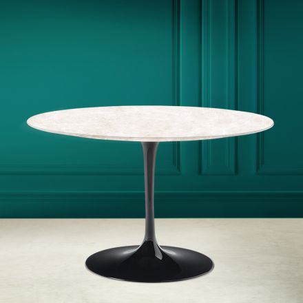 Tulip Table Eero Saarinen H 73 in Diamond Cream Ceramic Made in Italy - Scarlet Viadurini