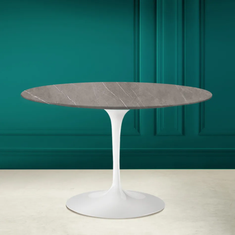 Tulip Table Eero Saarinen H 73 in Ceramic Pietra Grey Made in Italy - Scarlet Viadurini