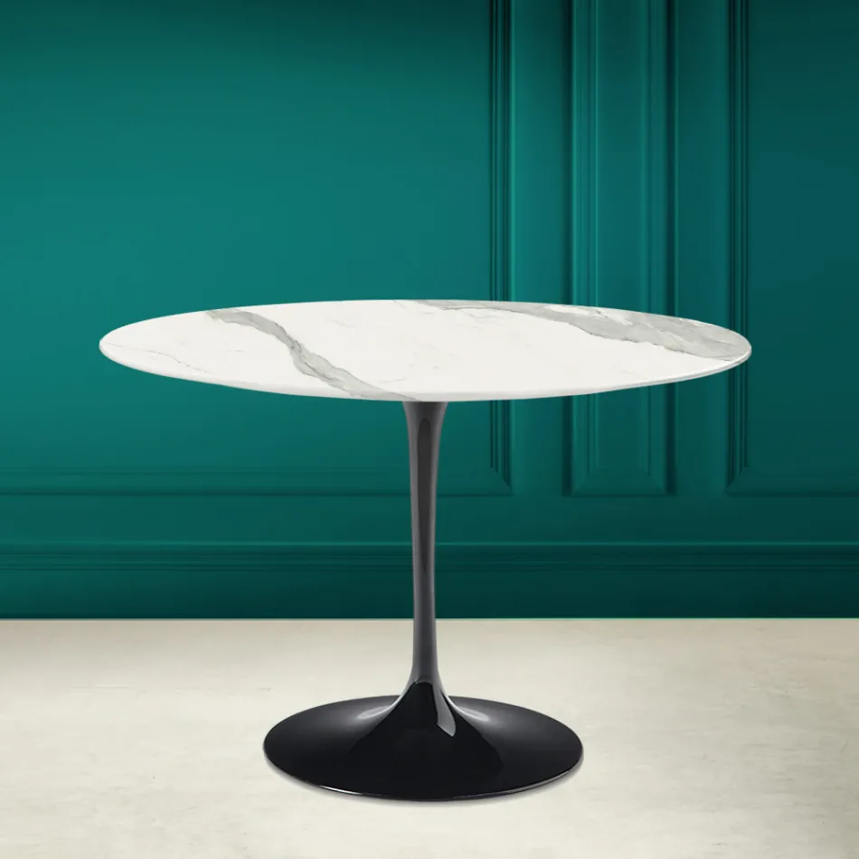 Tulip Table Eero Saarinen H 73 in Statuario Full Vein Ceramic Made in Italy - Scarlet Viadurini