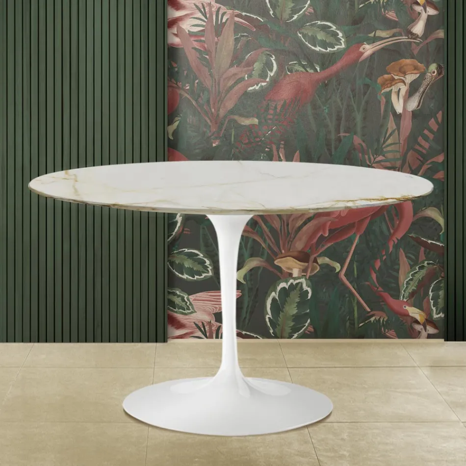 Eero Saarinen H 73 Tulip Table in Gold Caracatta Marble Made in Italy Viadurini