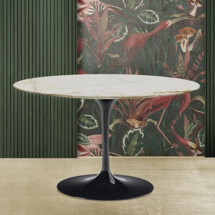 Eero Saarinen H 73 Tulip Table in Gold Caracatta Marble Made in Italy Viadurini