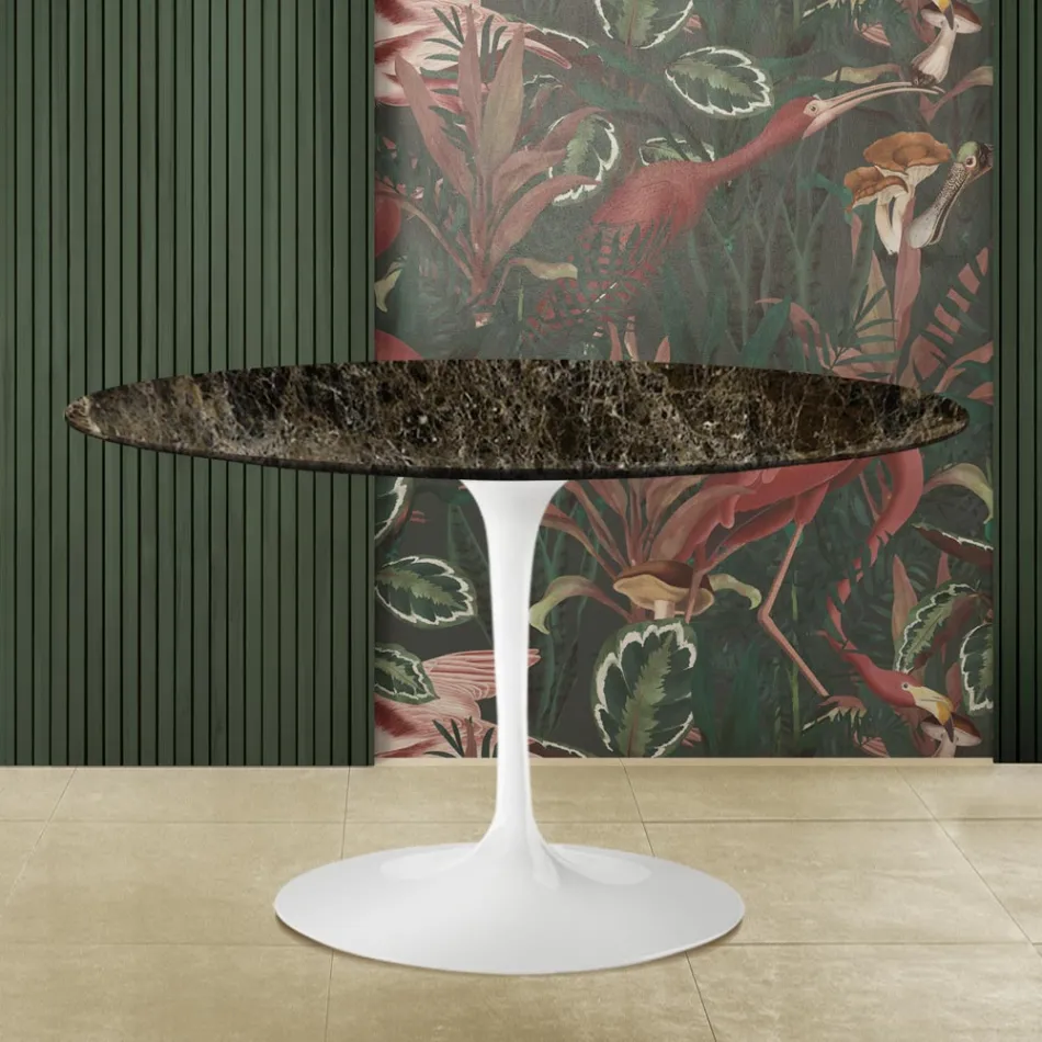 Eero Saarinen Tulip Table H 73 in Dark Emperador Marble Made in Italy Viadurini