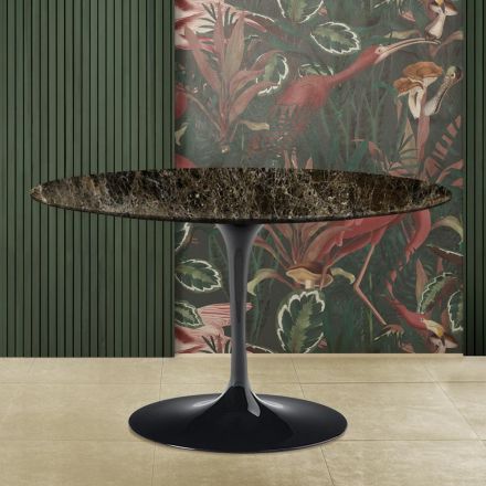 Eero Saarinen H 73 Tulip Table in Dark Emperador Marble Made in Italy Viadurini
