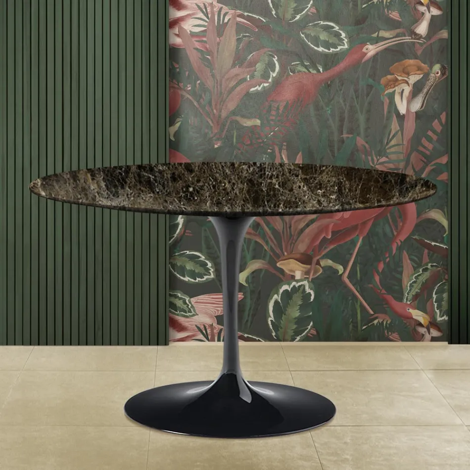 Eero Saarinen H 73 Tulip Table in Dark Emperador Marble Made in Italy Viadurini