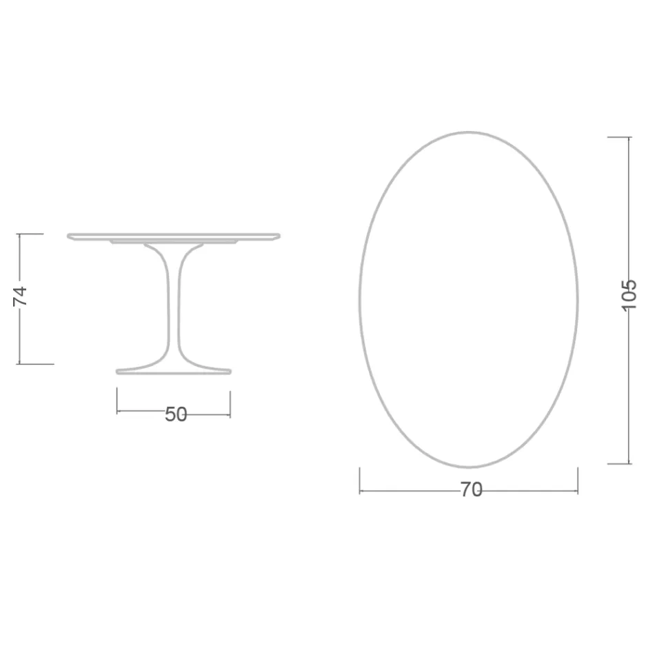Tulip Table Eero Saarinen H 73 Oval in Ceramic Invisible Select Made in Italy - Scarlet Viadurini