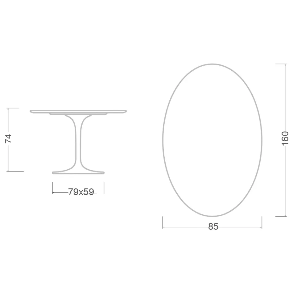 Tulip Table Eero Saarinen H 73 Oval in Ceramic Invisible Select Made in Italy - Scarlet Viadurini