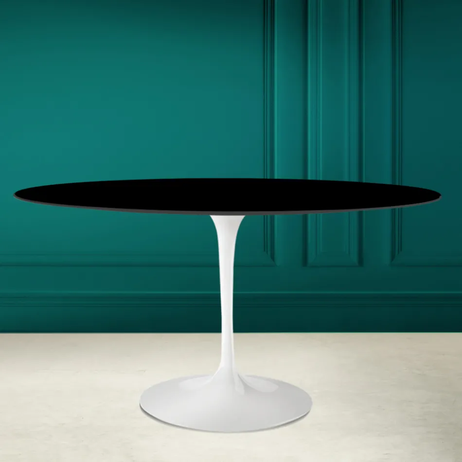 Tulip Table Eero Saarinen H 73 Oval in Absolute Black Ceramic Made in Italy - Scarlet Viadurini