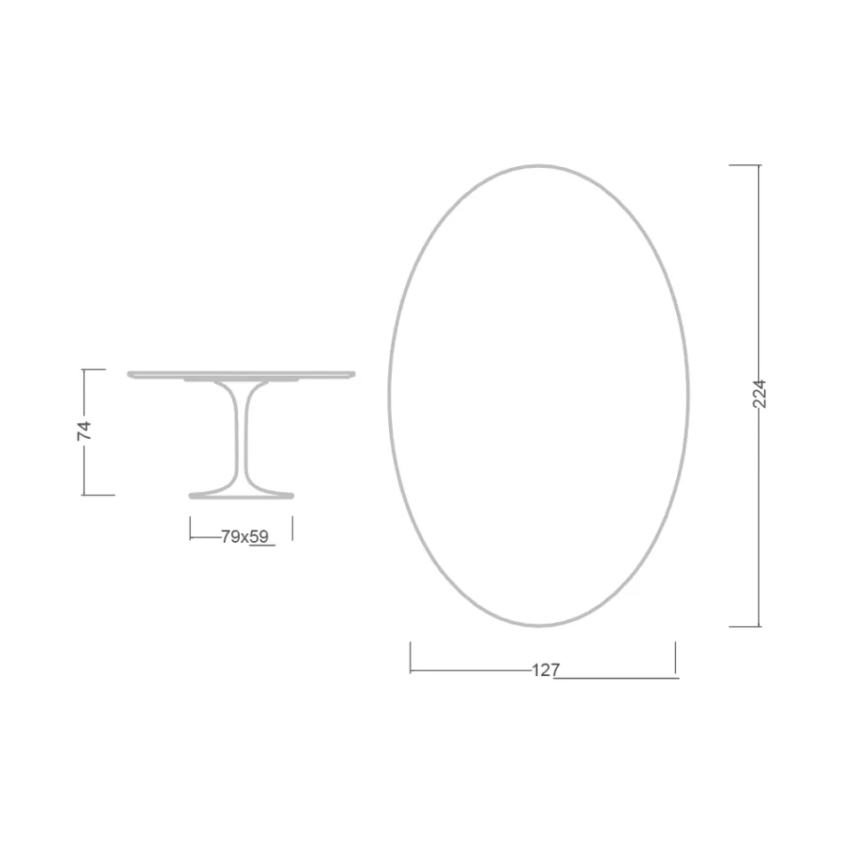 Tulip Table Eero Saarinen H 73 Oval in Absolute Black Ceramic Made in Italy - Scarlet Viadurini