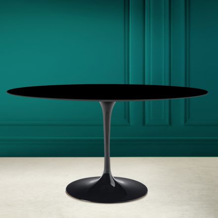 Tulip Table Eero Saarinen H 73 Oval in Absolute Black Ceramic Made in Italy - Scarlet Viadurini
