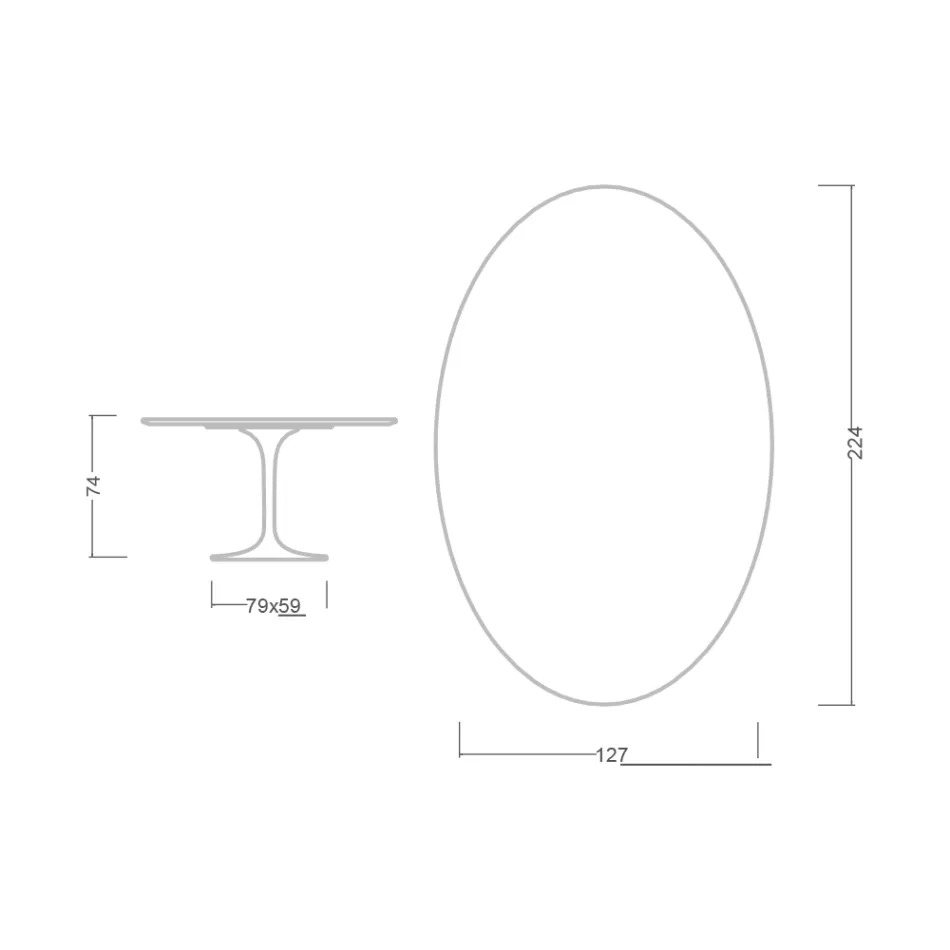 Tulip Table Eero Saarinen H 73 Oval in Ceramic Rem Made in Italy - Scarlet Viadurini