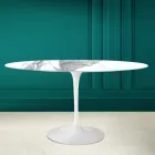 Tulip Table Eero Saarinen H 73 Oval in Statuario Altissimo Ceramic Made in Italy - Scarlet Viadurini