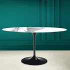 Tulip Table Eero Saarinen H 73 Oval in Statuario Altissimo Ceramic Made in Italy - Scarlet Viadurini