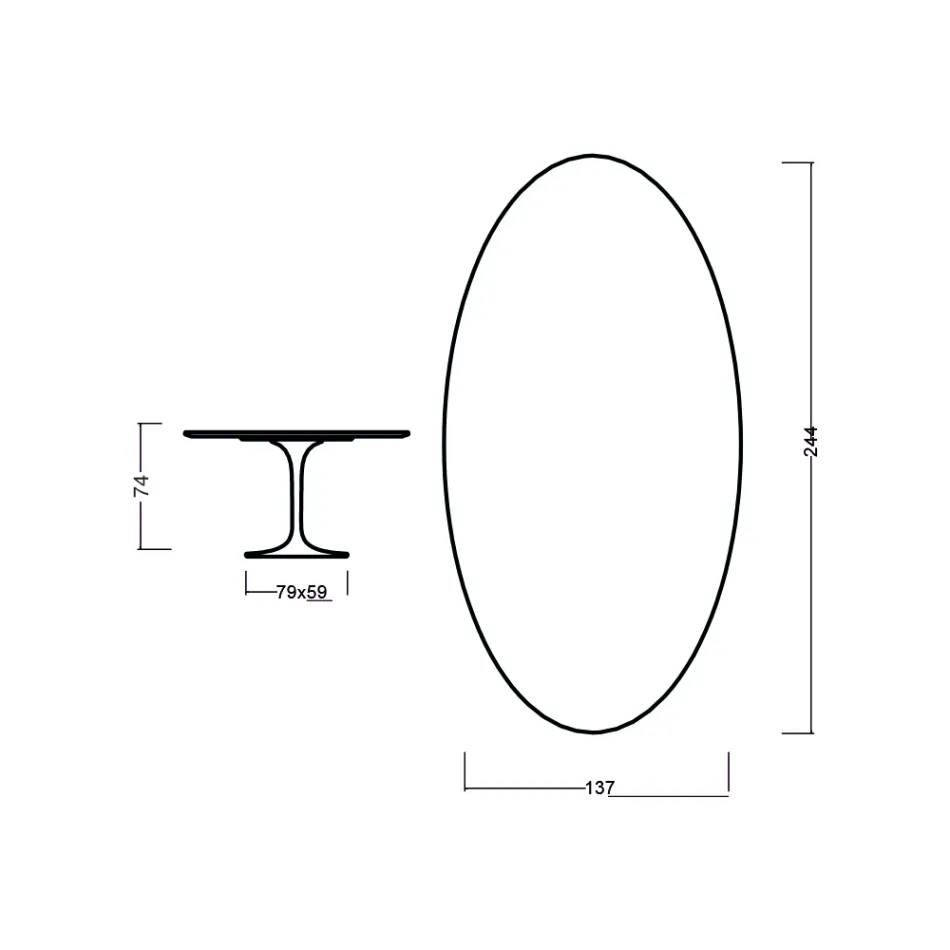 Eero Saarinen Tulip Table H 73 Oval in Black Stained Oak Made in Italy - Scarlet Viadurini