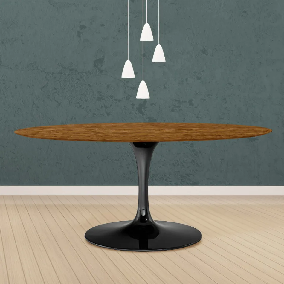 Eero Saarinen Tulip Table H 73 Oval in Light Walnut Stained Oak Made in Italy - Scarlet Viadurini