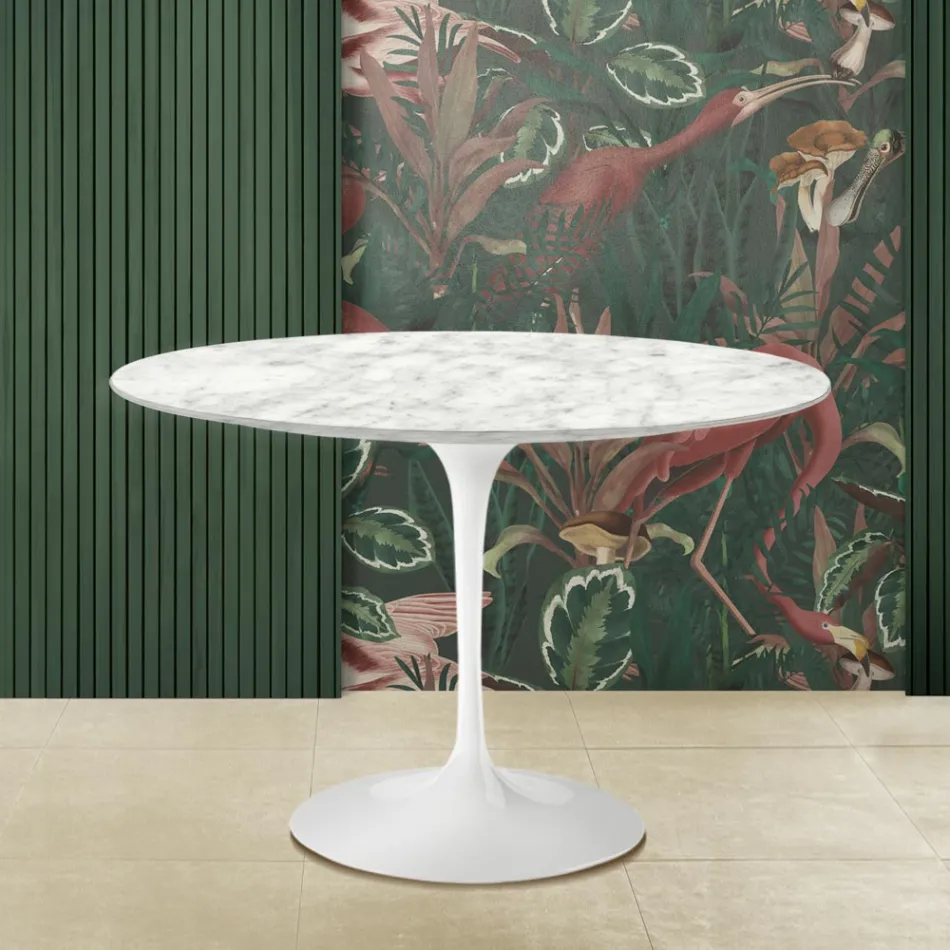Eero Saarinen Tulip Table H 73 Round with Carrara Marble Top Made in Italy - Scarlet Viadurini