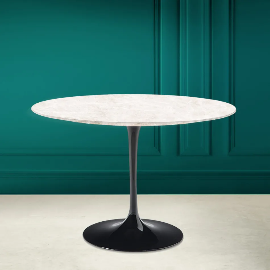 Tulip Table Eero Saarinen H 73 Round in Diamond Cream Ceramic Made in Italy - Scarlet Viadurini