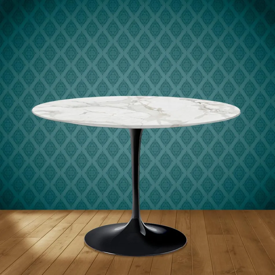 Tulip Table Eero Saarinen H 73 Round Ceramic Morpheus Made in Italy - Scarlet Viadurini