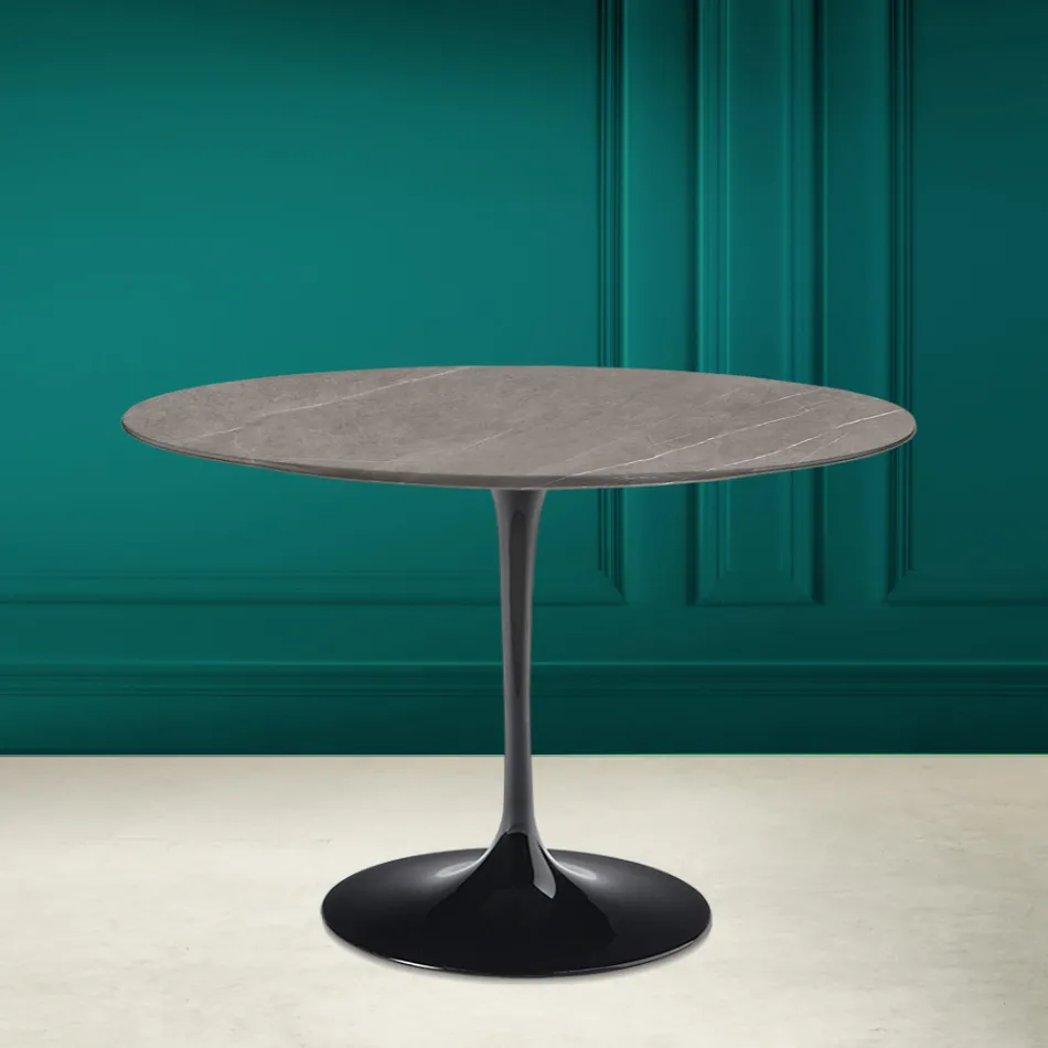 Tulip Table Eero Saarinen H 73 Round in Ceramic Pietra Grey Made in Italy - Scarlet Viadurini