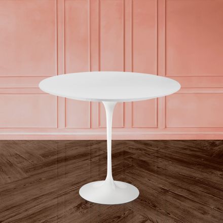 Eero Saarinen H 73 Round Tulip Table in White Liquid Laminate Made in Italy - Scarlet Viadurini