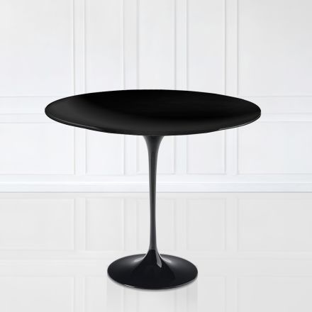 Eero Saarinen H 73 Round Tulip Table in Black Liquid Laminate Made in Italy - Scarlet Viadurini