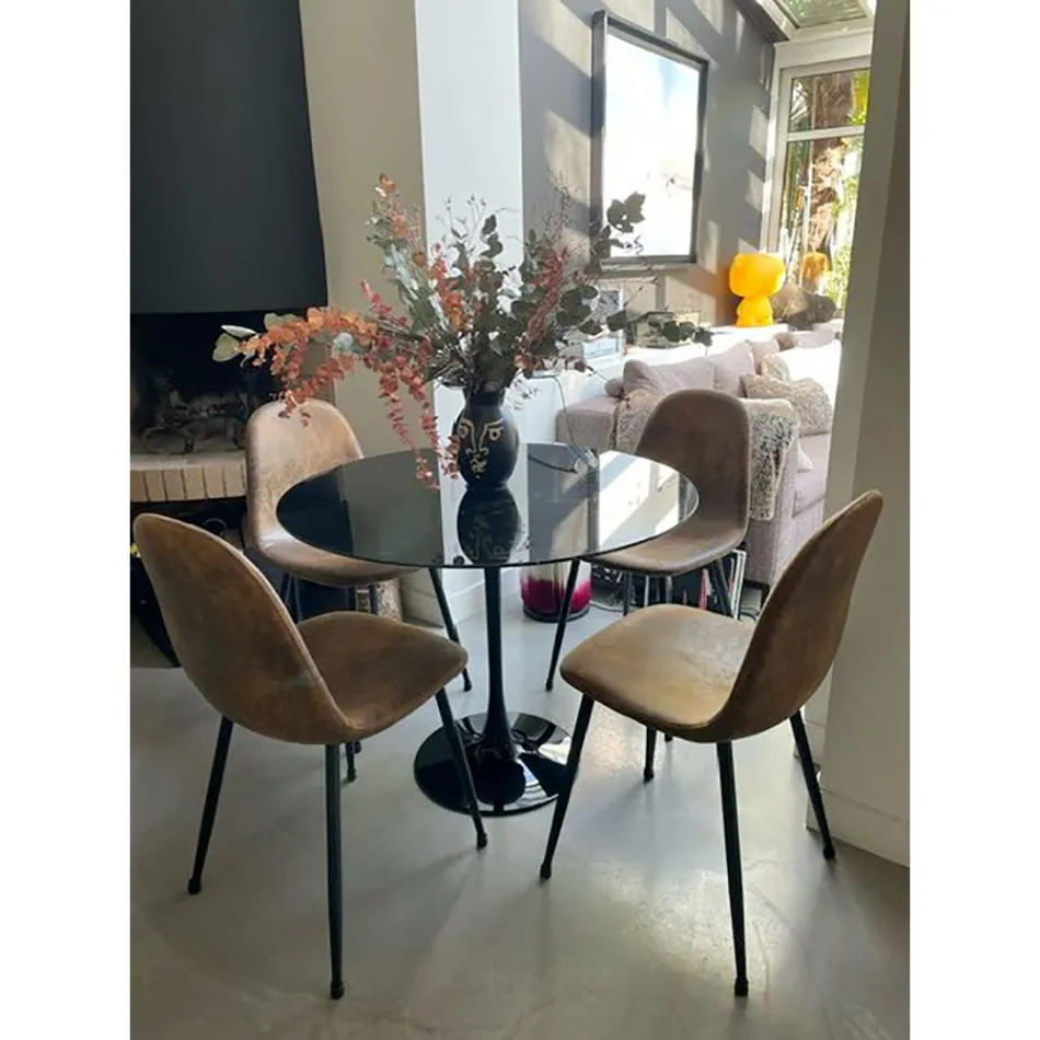 Eero Saarinen Tulip Table H 73 Round in Black Marquinia Marble Made in Italy - Scarlet Viadurini