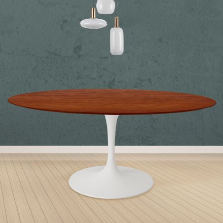 Tulip Table Eero Saarinen H 73 Round in Cherry Stained Oak Made in Italy - Scarlet Viadurini