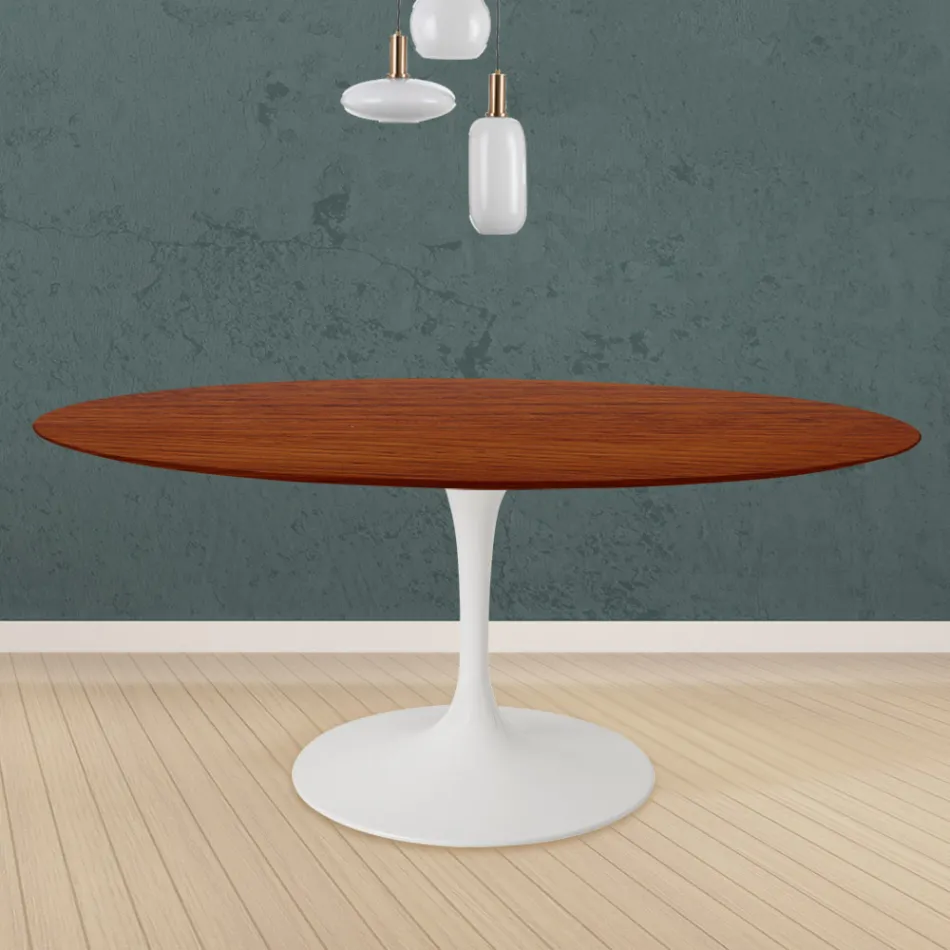 Tulip Table Eero Saarinen H 73 Round in Cherry Stained Oak Made in Italy - Scarlet Viadurini