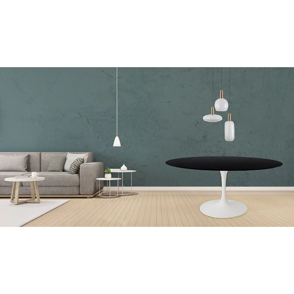 Tulip Table Eero Saarinen H 73 Round in Black Stained Oak Made in Italy - Scarlet Viadurini