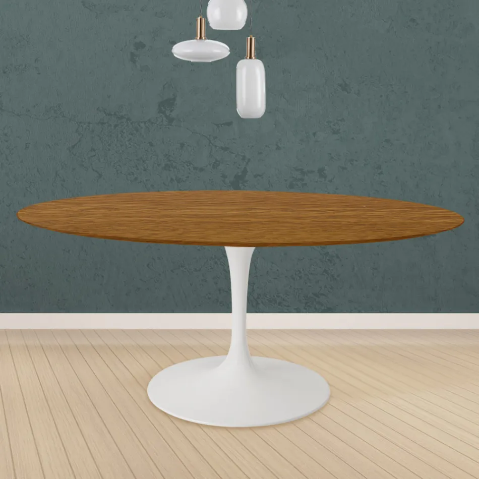Eero Saarinen Tulip Table H 73 Round in Oak Stained Light Walnut Made in Italy - Scarlet Viadurini