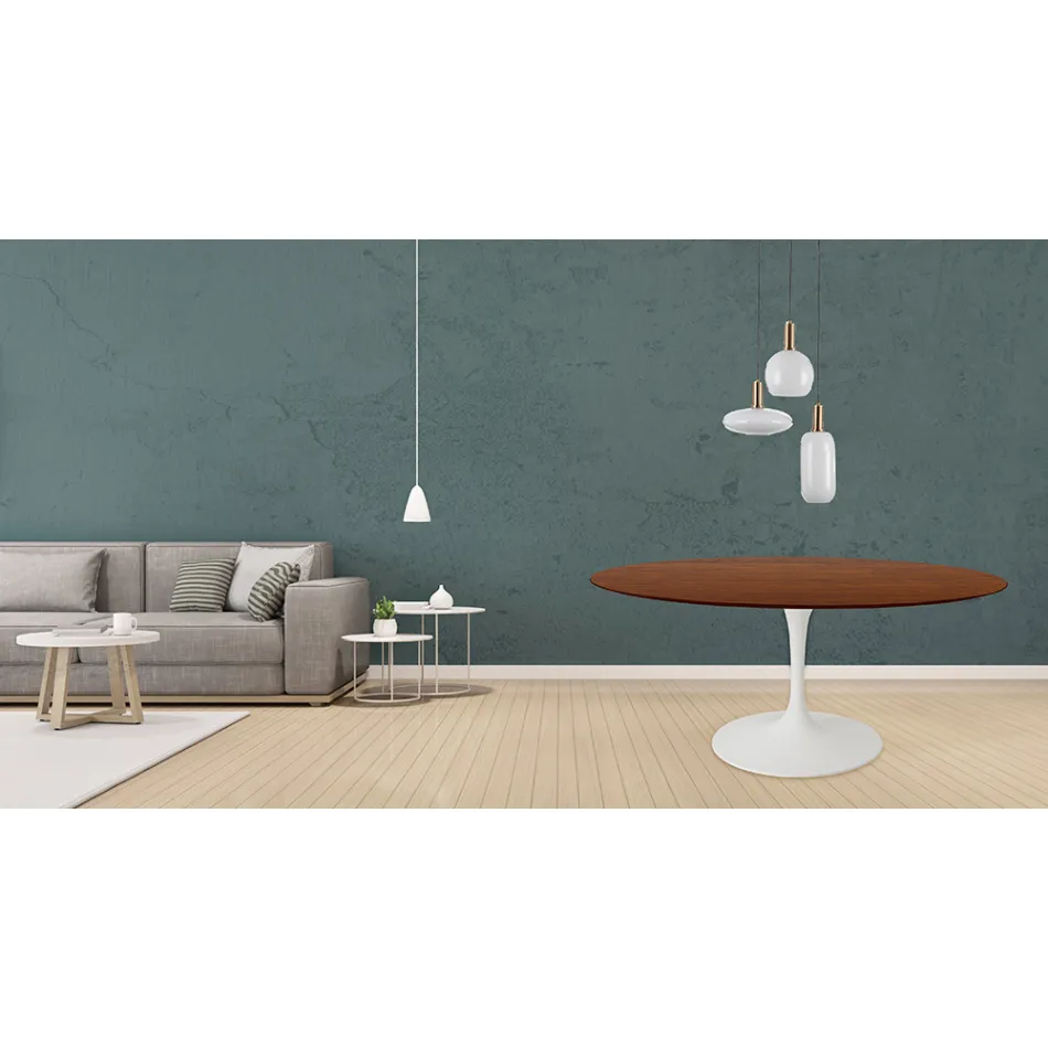 Eero Saarinen Tulip Table H 73 Round in Dark Walnut Stained Oak Made in Italy - Scarlet Viadurini