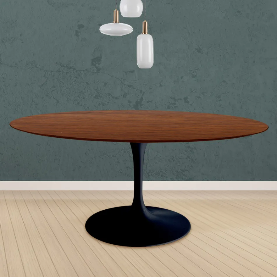 Eero Saarinen Tulip Table H 73 Round in Dark Walnut Stained Oak Made in Italy - Scarlet Viadurini