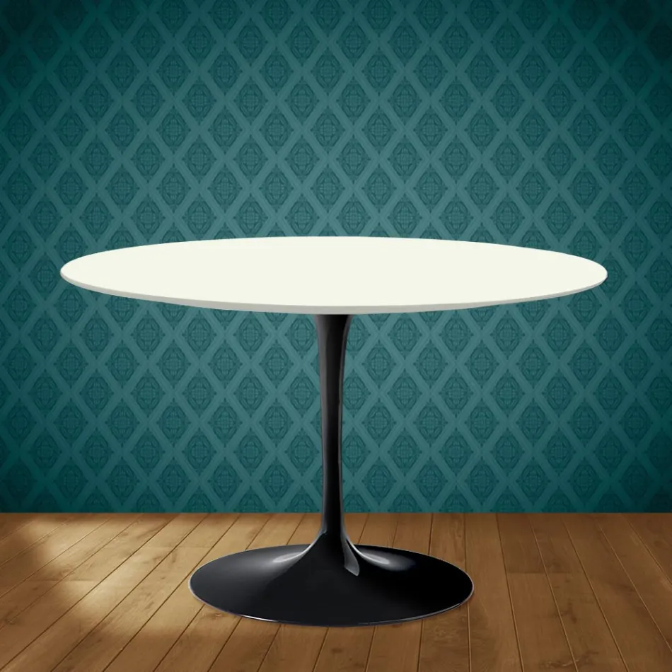 Eero Saarinen Tulip Table H 74 in Moonè Ceramic Made in Italy - Scarlet Viadurini