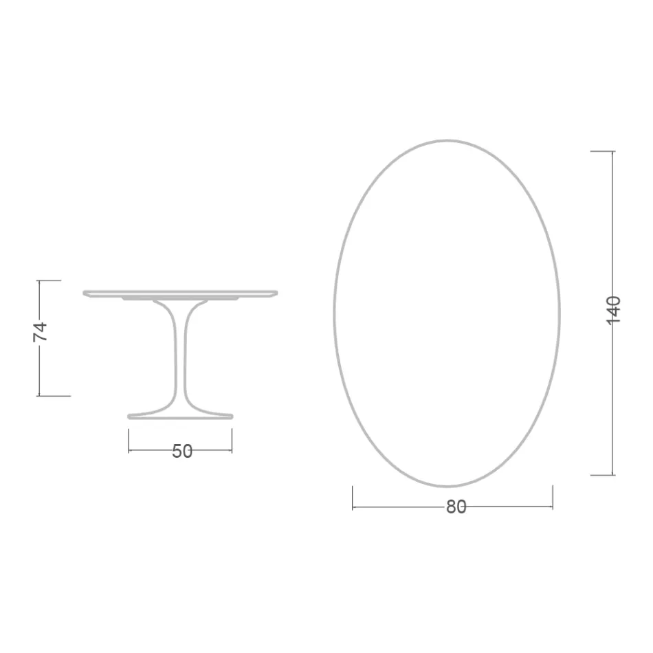 Eero Saarinen Tulip Table H 74 Oval in Ceramic Aura 22 Made in Italy - Scarlet Viadurini
