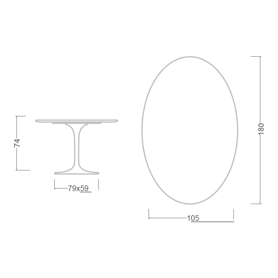 Eero Saarinen Tulip Table H 74 Oval in Ceramic Aura 22 Made in Italy - Scarlet Viadurini