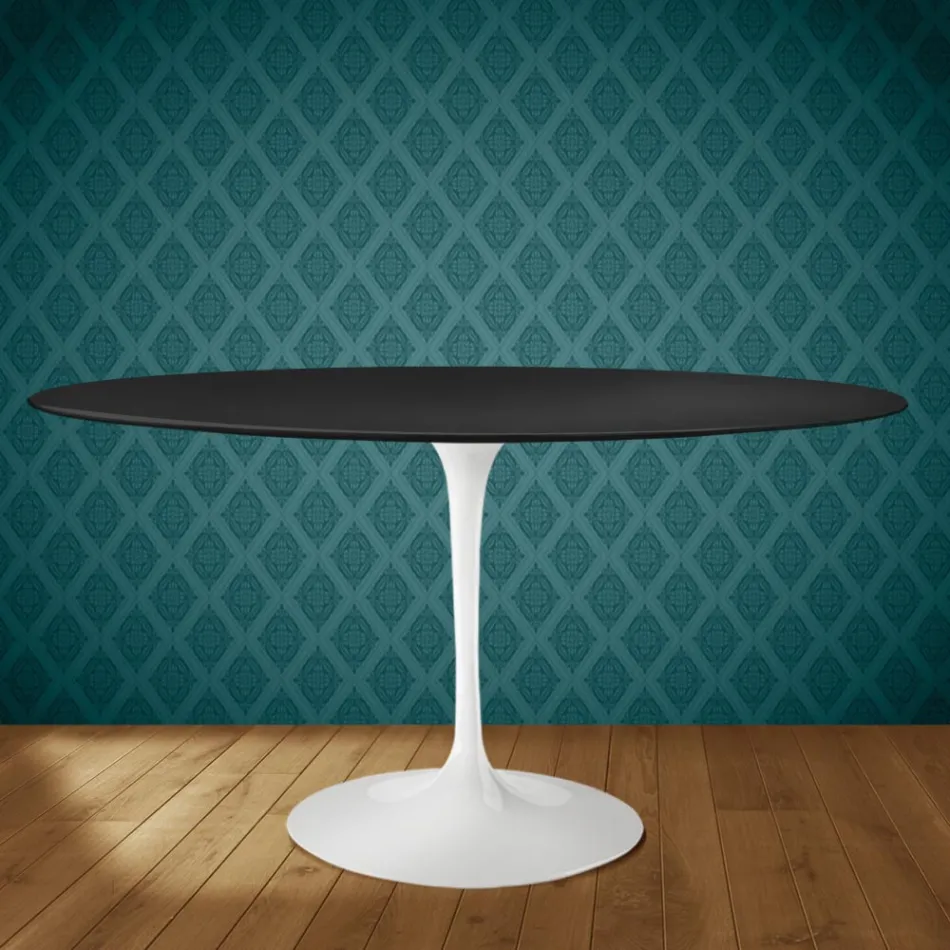 Eero Saarinen Tulip Table H 74 Oval in Domoos Ceramic Made in Italy - Scarlet Viadurini