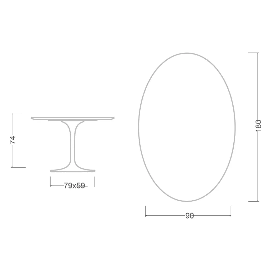 Eero Saarinen Tulip Table H 74 Oval in Polished Ceramic Made in Italy - Scarlet Viadurini