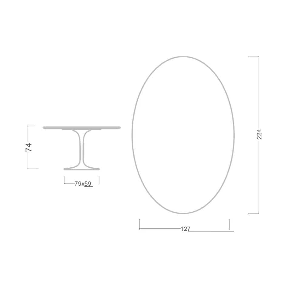 Eero Saarinen Tulip Table H 74 Oval in Glossy Ceramic Made in Italy - Scarlet Viadurini
