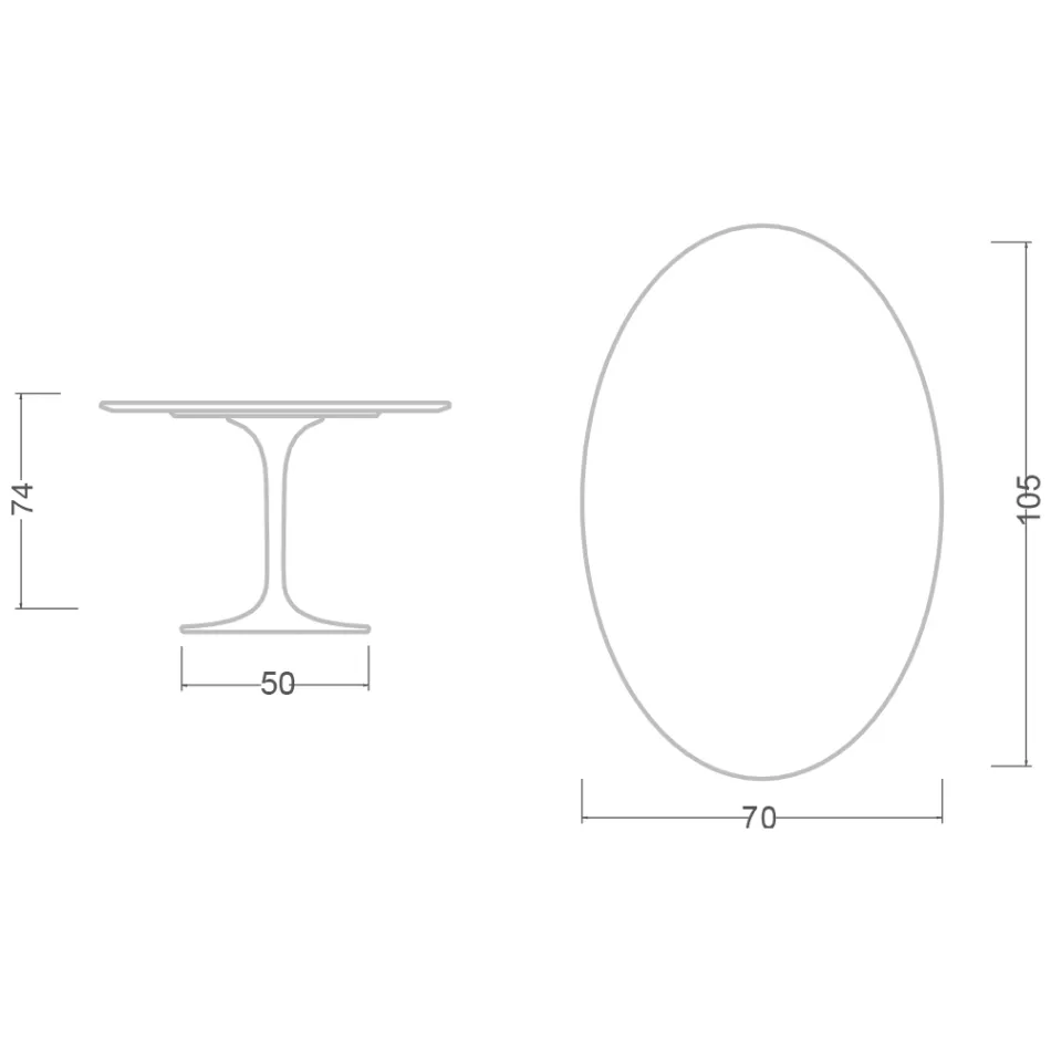 Eero Saarinen Tulip Table H 74 Oval in Polished Ceramic Made in Italy - Scarlet Viadurini