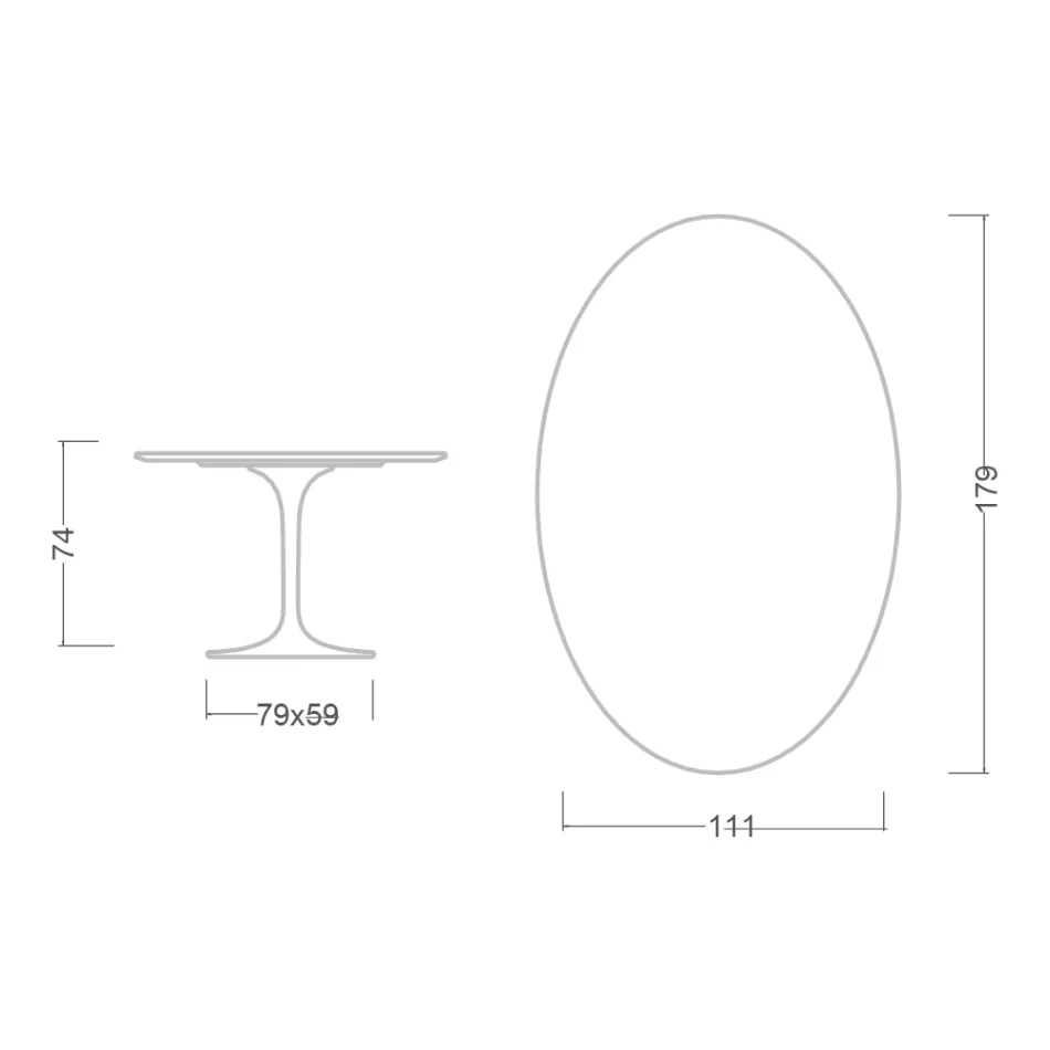 Eero Saarinen Tulip Table H 74 Oval in Moonè Ceramic Made in Italy - Scarlet Viadurini