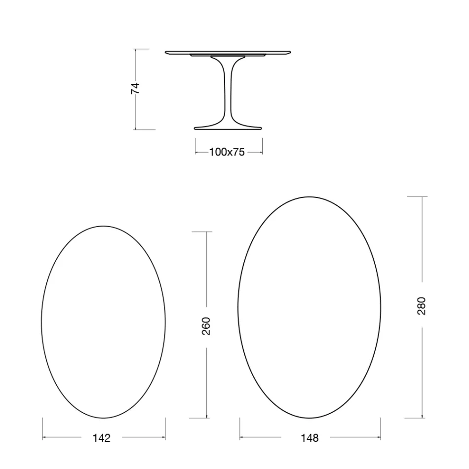 Tulip Table Eero Saarinen H 74 Oval in Ceramic Rem Made in Italy - Scarlet Viadurini