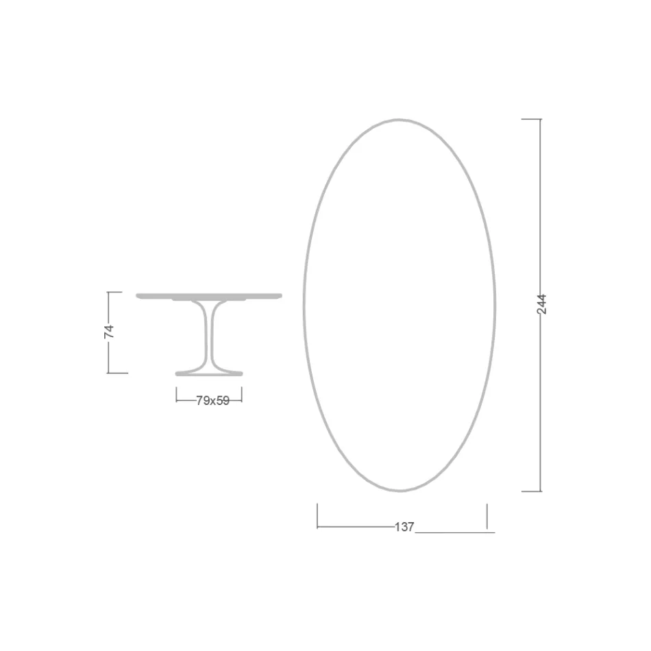 Eero Saarinen Tulip Table H 74 Oval in Salina Ceramic Made in Italy - Scarlet Viadurini