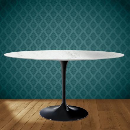Eero Saarinen Tulip Table H 74 Oval in Salina Ceramic Made in Italy - Scarlet Viadurini