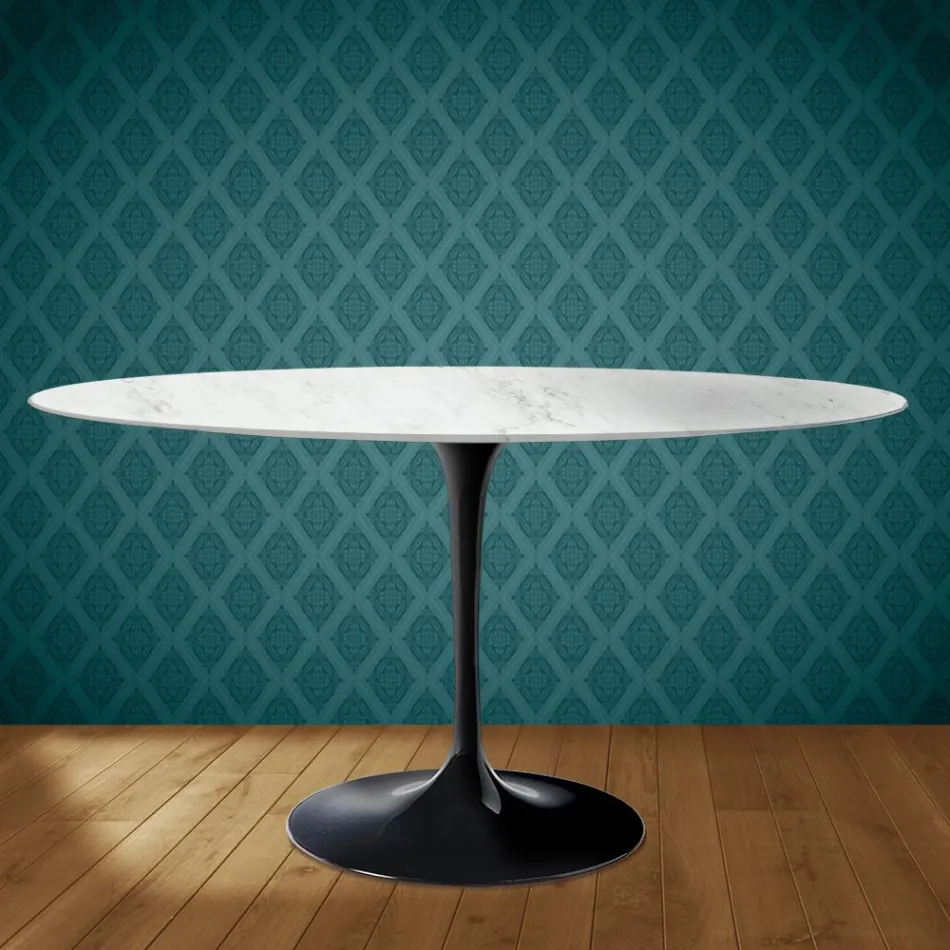 Eero Saarinen Tulip Table H 74 Oval in Salina Ceramic Made in Italy - Scarlet Viadurini