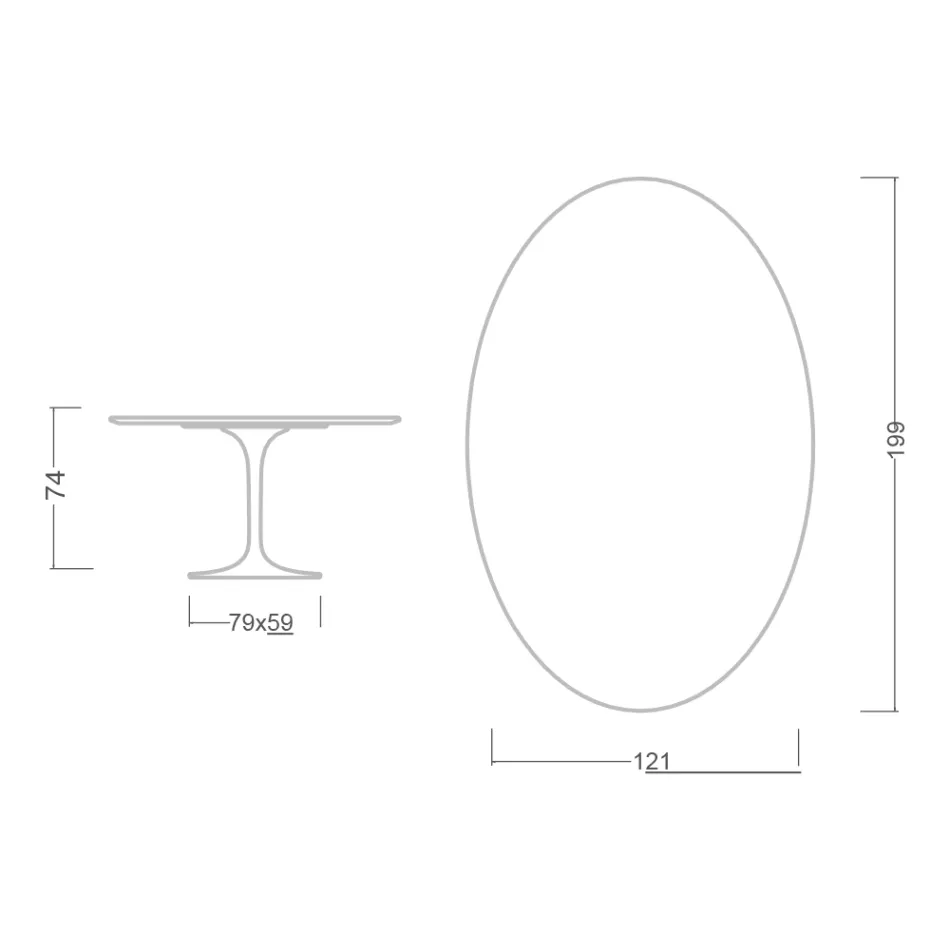 Eero Saarinen H 74 Oval Tulip Table in White Liquid Laminate Made in Italy - Scarlet Viadurini